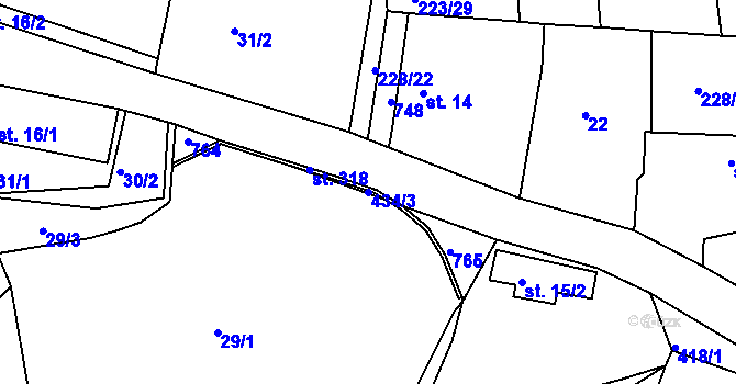 Parcela st. 434/3 v KÚ Drásov u Příbramě, Katastrální mapa