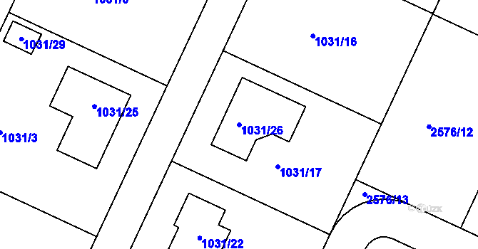 Parcela st. 1031/26 v KÚ Drásov, Katastrální mapa
