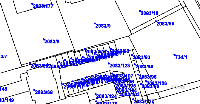 Parcela st. 2083/90 v KÚ Drásov, Katastrální mapa