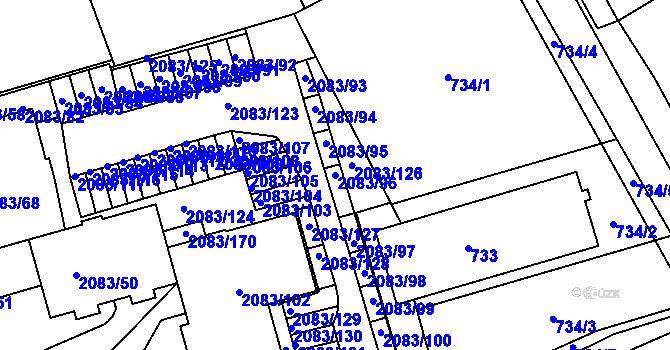 Parcela st. 2083/96 v KÚ Drásov, Katastrální mapa