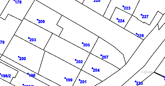 Parcela st. 205 v KÚ Drásov, Katastrální mapa