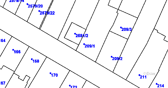 Parcela st. 209/1 v KÚ Drásov, Katastrální mapa