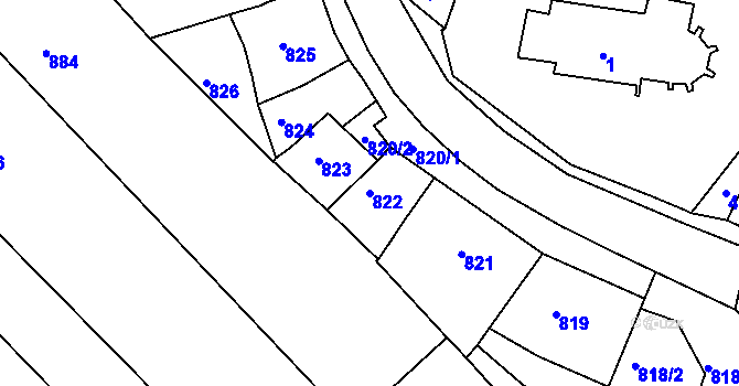 Parcela st. 822 v KÚ Drásov, Katastrální mapa