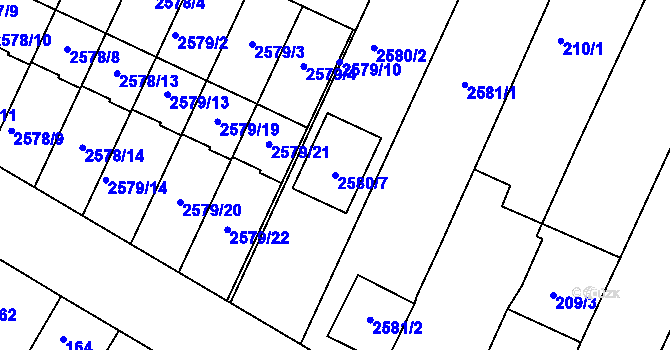 Parcela st. 2580/7 v KÚ Drásov, Katastrální mapa