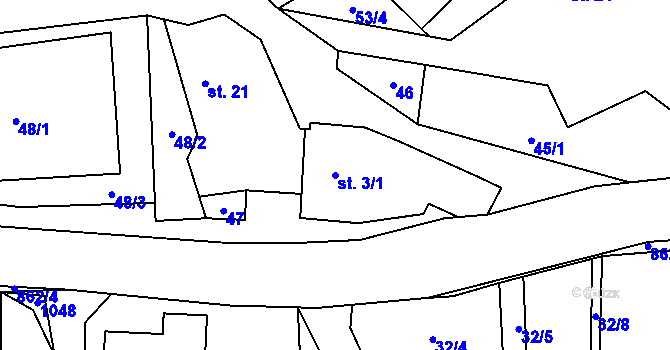 Parcela st. 3/1 v KÚ Dražetice II, Katastrální mapa