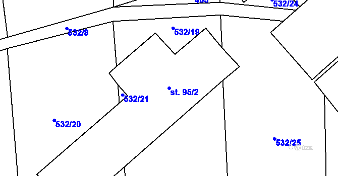 Parcela st. 95/2 v KÚ Dražetice II, Katastrální mapa