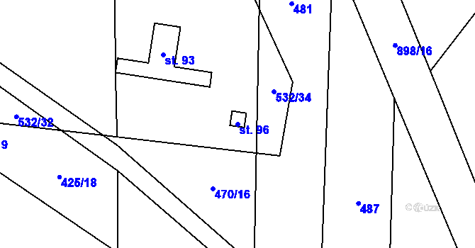 Parcela st. 96 v KÚ Dražetice II, Katastrální mapa