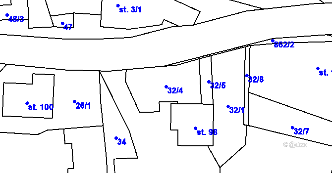 Parcela st. 32/4 v KÚ Dražetice II, Katastrální mapa