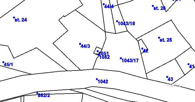 Parcela st. 1051 v KÚ Dražetice II, Katastrální mapa