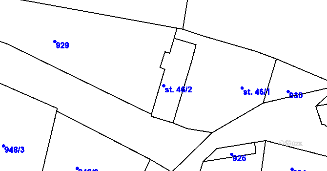 Parcela st. 46/2 v KÚ Chramiště, Katastrální mapa