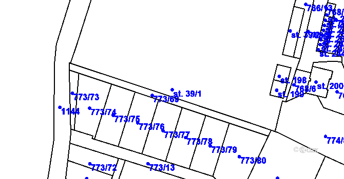 Parcela st. 39/1 v KÚ Dražice, Katastrální mapa