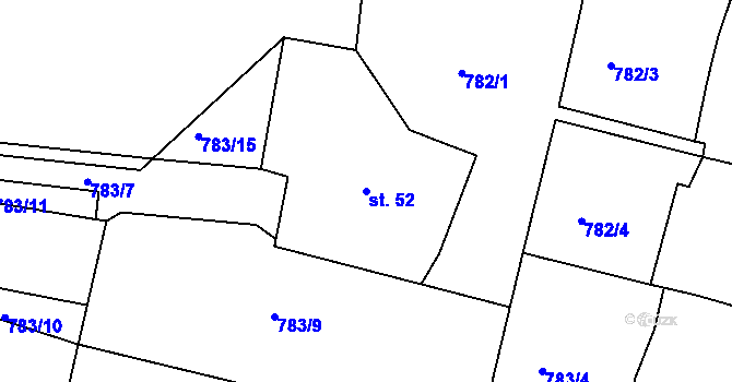 Parcela st. 52 v KÚ Dražice, Katastrální mapa