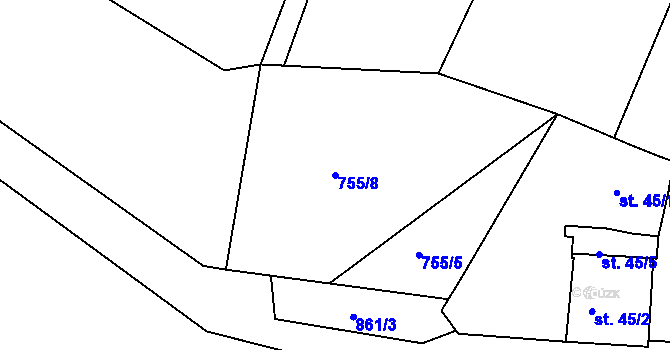 Parcela st. 755/8 v KÚ Dražice, Katastrální mapa