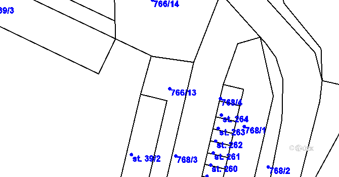 Parcela st. 766/13 v KÚ Dražice, Katastrální mapa