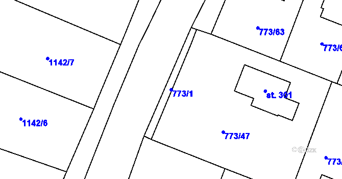 Parcela st. 773/1 v KÚ Dražice, Katastrální mapa