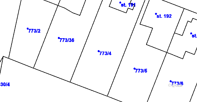 Parcela st. 773/4 v KÚ Dražice, Katastrální mapa