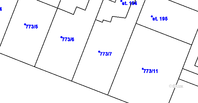 Parcela st. 773/7 v KÚ Dražice, Katastrální mapa