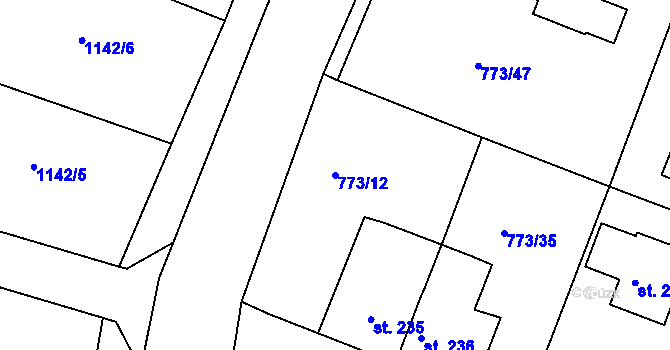 Parcela st. 773/12 v KÚ Dražice, Katastrální mapa