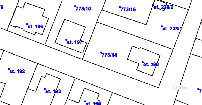 Parcela st. 773/14 v KÚ Dražice, Katastrální mapa