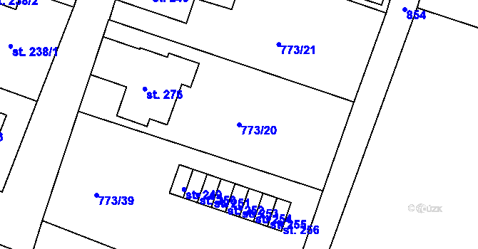 Parcela st. 773/20 v KÚ Dražice, Katastrální mapa