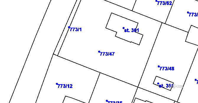 Parcela st. 773/47 v KÚ Dražice, Katastrální mapa