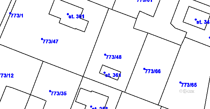Parcela st. 773/48 v KÚ Dražice, Katastrální mapa