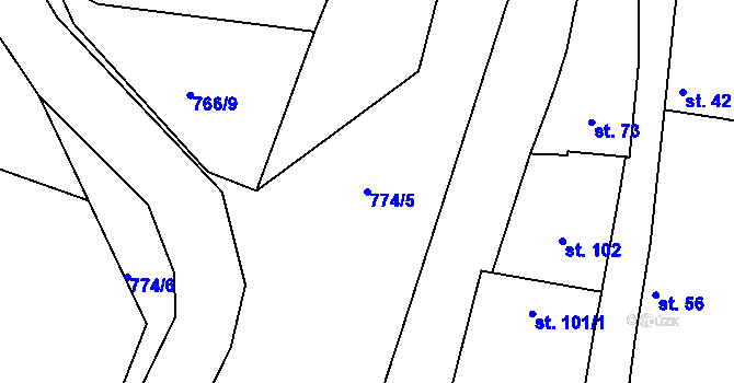 Parcela st. 774/5 v KÚ Dražice, Katastrální mapa