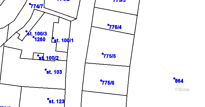 Parcela st. 775/5 v KÚ Dražice, Katastrální mapa