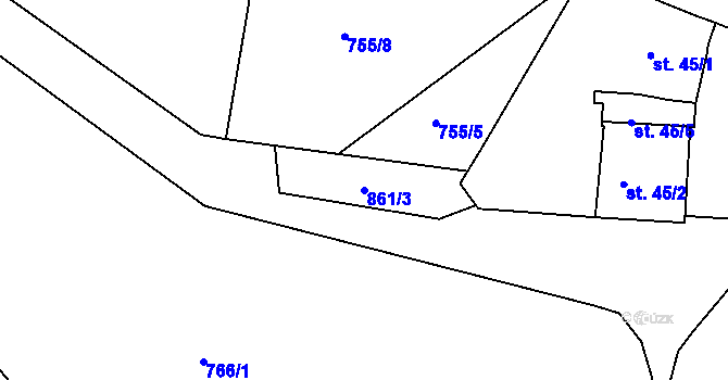 Parcela st. 861/3 v KÚ Dražice, Katastrální mapa