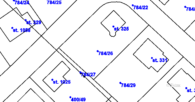 Parcela st. 784/26 v KÚ Dražice, Katastrální mapa