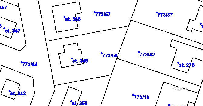 Parcela st. 773/58 v KÚ Dražice, Katastrální mapa