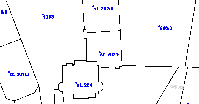 Parcela st. 202/5 v KÚ Dražice, Katastrální mapa