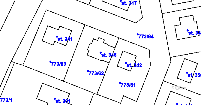 Parcela st. 346 v KÚ Dražice, Katastrální mapa