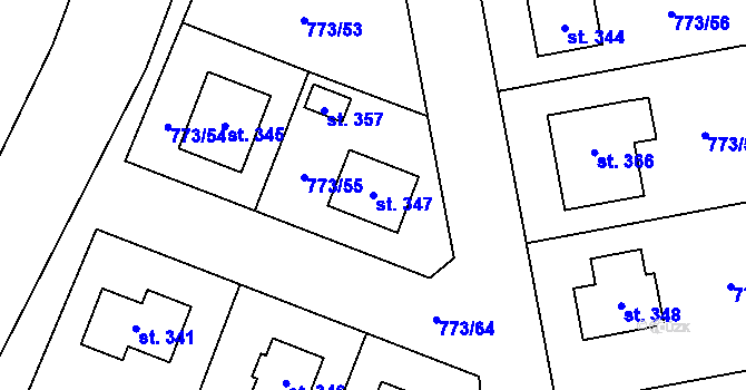 Parcela st. 347 v KÚ Dražice, Katastrální mapa