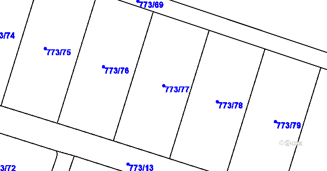 Parcela st. 773/77 v KÚ Dražice, Katastrální mapa