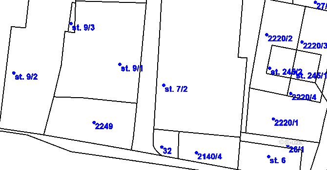 Parcela st. 7/2 v KÚ Dražice u Tábora, Katastrální mapa