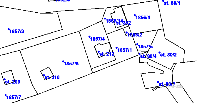 Parcela st. 212 v KÚ Dražice u Tábora, Katastrální mapa