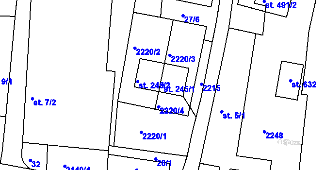 Parcela st. 245/1 v KÚ Dražice u Tábora, Katastrální mapa