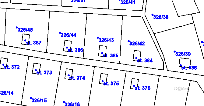 Parcela st. 385 v KÚ Dražice u Tábora, Katastrální mapa