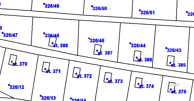 Parcela st. 387 v KÚ Dražice u Tábora, Katastrální mapa