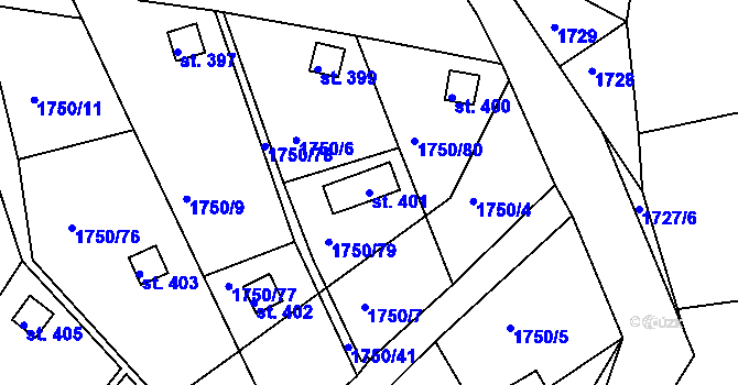 Parcela st. 401 v KÚ Dražice u Tábora, Katastrální mapa