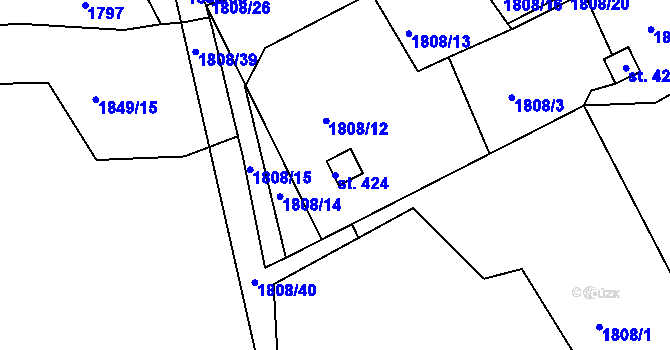 Parcela st. 424 v KÚ Dražice u Tábora, Katastrální mapa