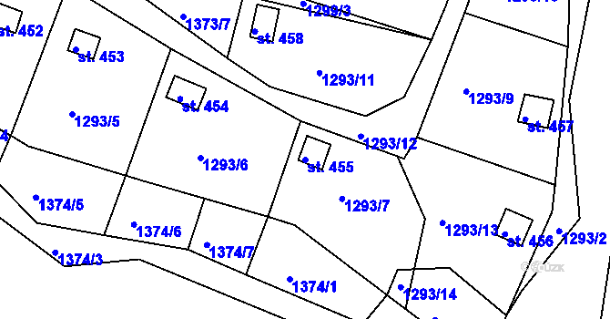 Parcela st. 455 v KÚ Dražice u Tábora, Katastrální mapa