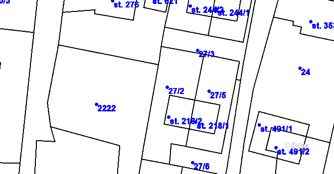 Parcela st. 27/2 v KÚ Dražice u Tábora, Katastrální mapa