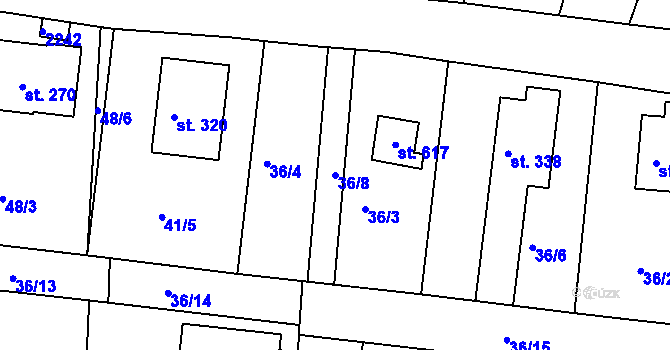 Parcela st. 36/8 v KÚ Dražice u Tábora, Katastrální mapa