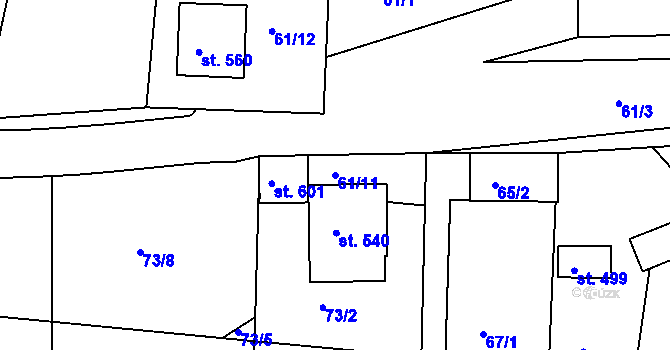 Parcela st. 61/11 v KÚ Dražice u Tábora, Katastrální mapa