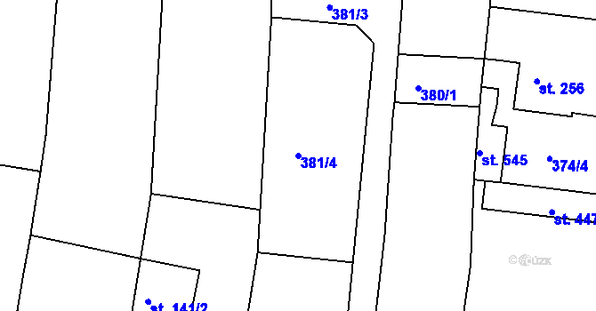 Parcela st. 381/4 v KÚ Dražice u Tábora, Katastrální mapa