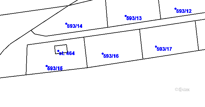 Parcela st. 593/16 v KÚ Dražice u Tábora, Katastrální mapa