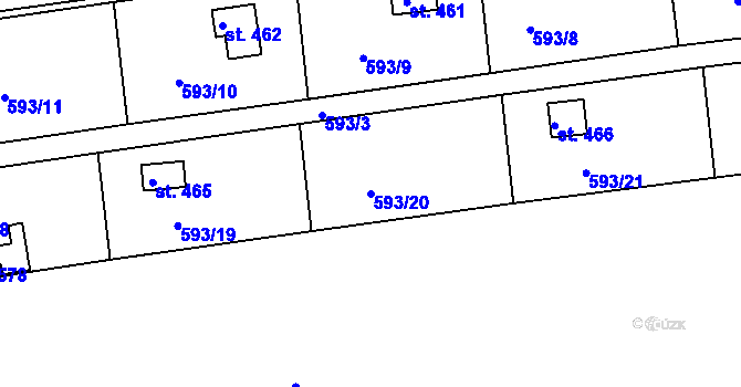 Parcela st. 593/20 v KÚ Dražice u Tábora, Katastrální mapa