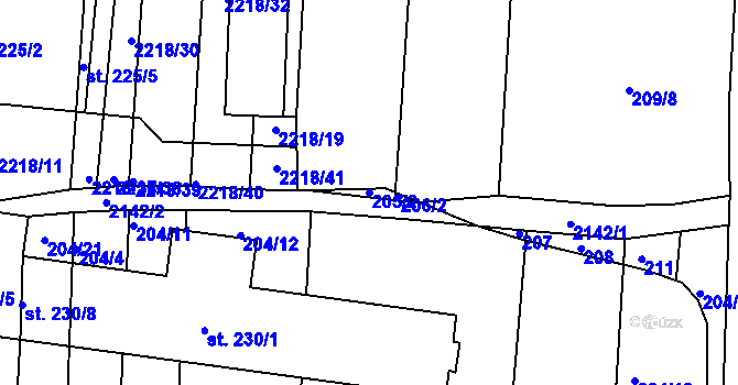 Parcela st. 205/2 v KÚ Dražice u Tábora, Katastrální mapa